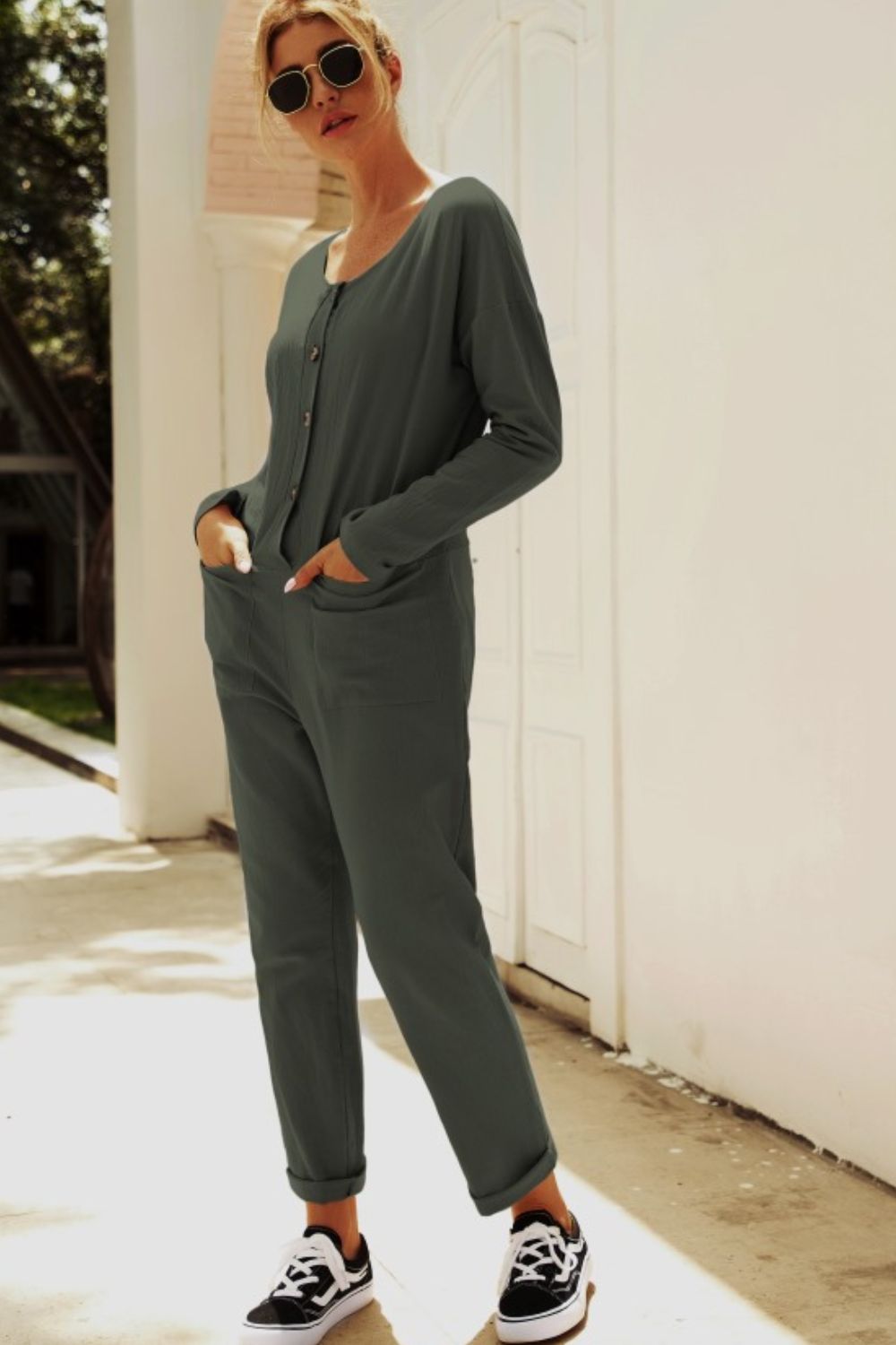 Honeybee Mumford's Buttoned Drop Shoulder Pocket Jumpsuit