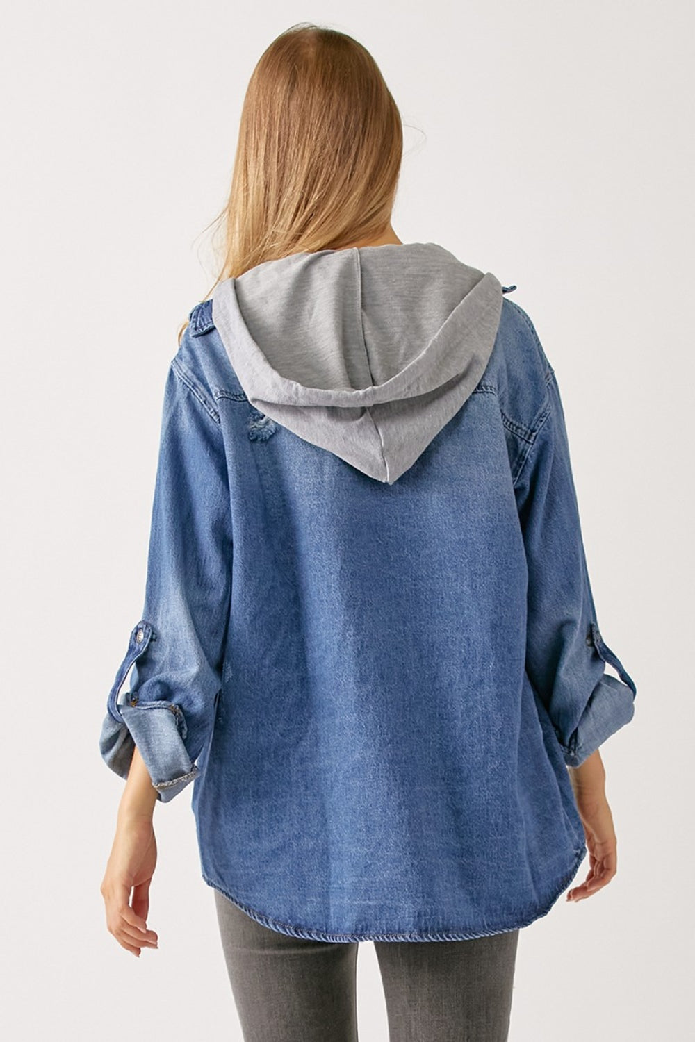 Honeybee Mumford's Zip Up Hooded Denim Shirt