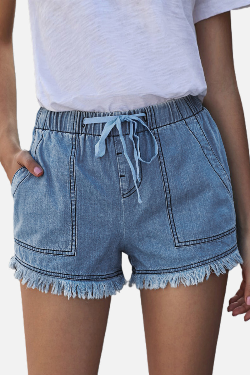 Honeybee Mumford's Pocketed Frayed Denim Shorts