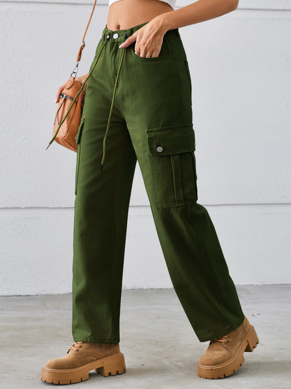 Honeybee Mumford's Drawstring Mid-Rise Waist Straight Cargo Jeans