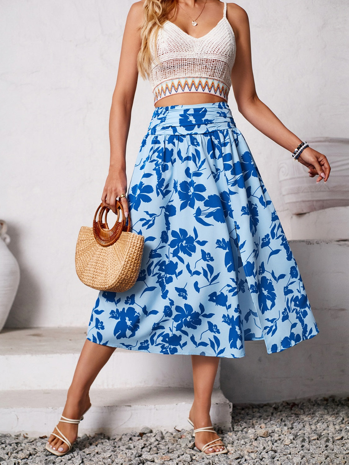 Honeybee Mumford's Slit Printed Midi Skirt