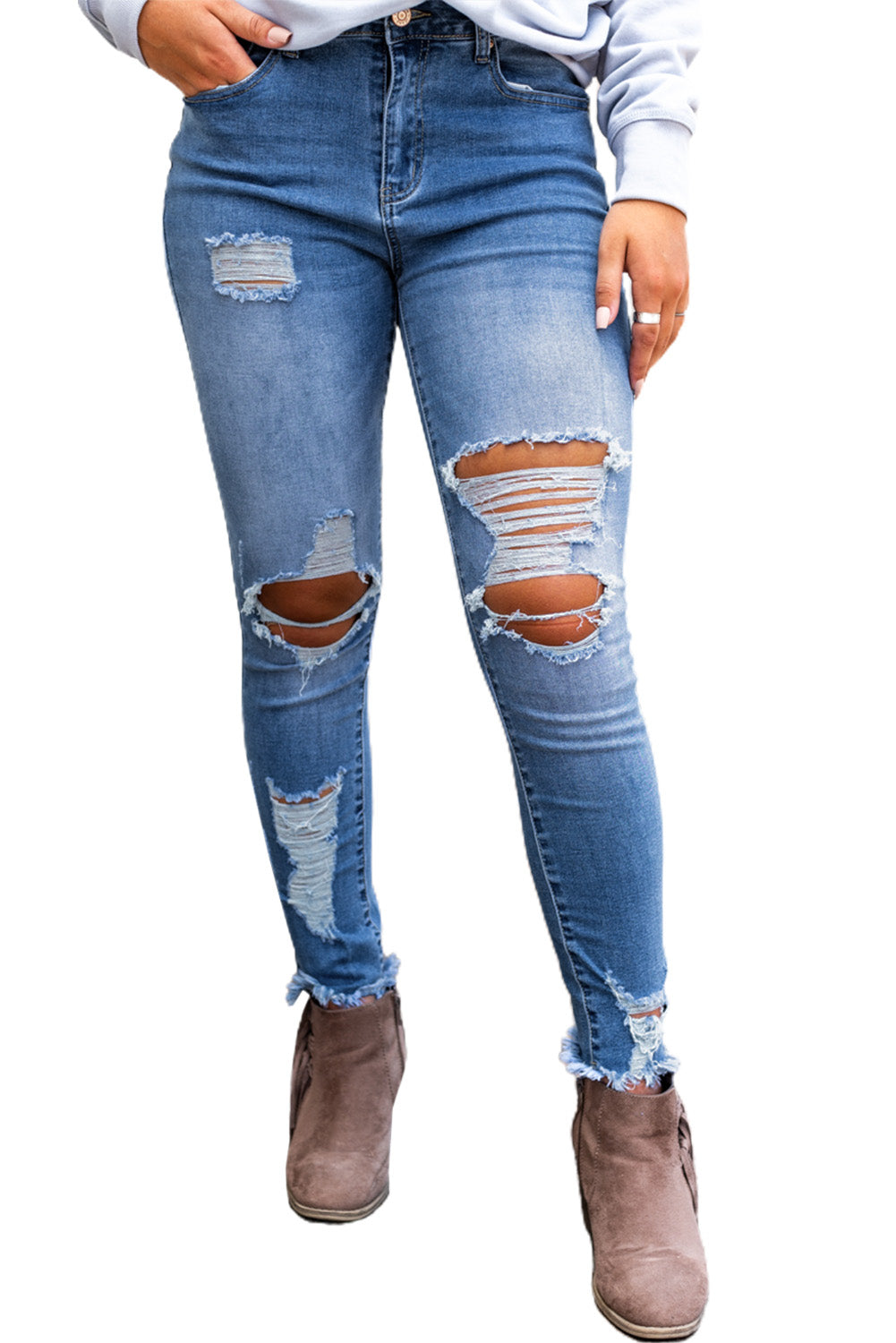 Honeybee Mumford's Sky Blue High Waist Distressed Skinny Jeans