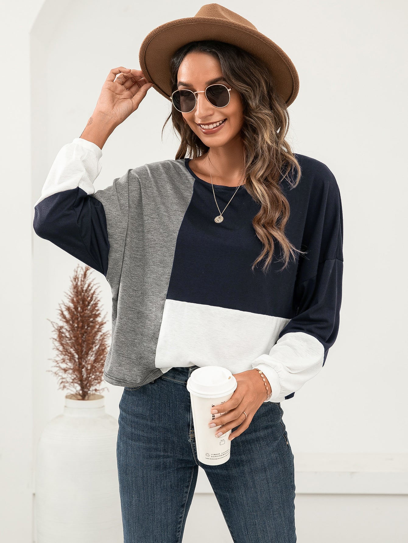 Honeybee Mumford's Three-Tone Color Block Dropped Shoulder Long Sleeve Tee