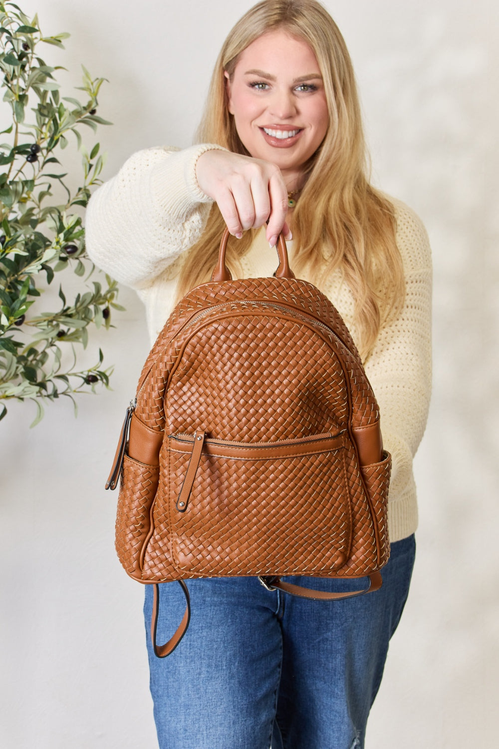 honeybee Mumford's Leather Woven Backpack