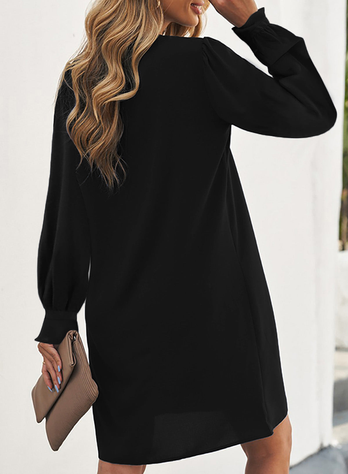 Honeybee Mumford's Long Puff Sleeve Notched Neck Dress