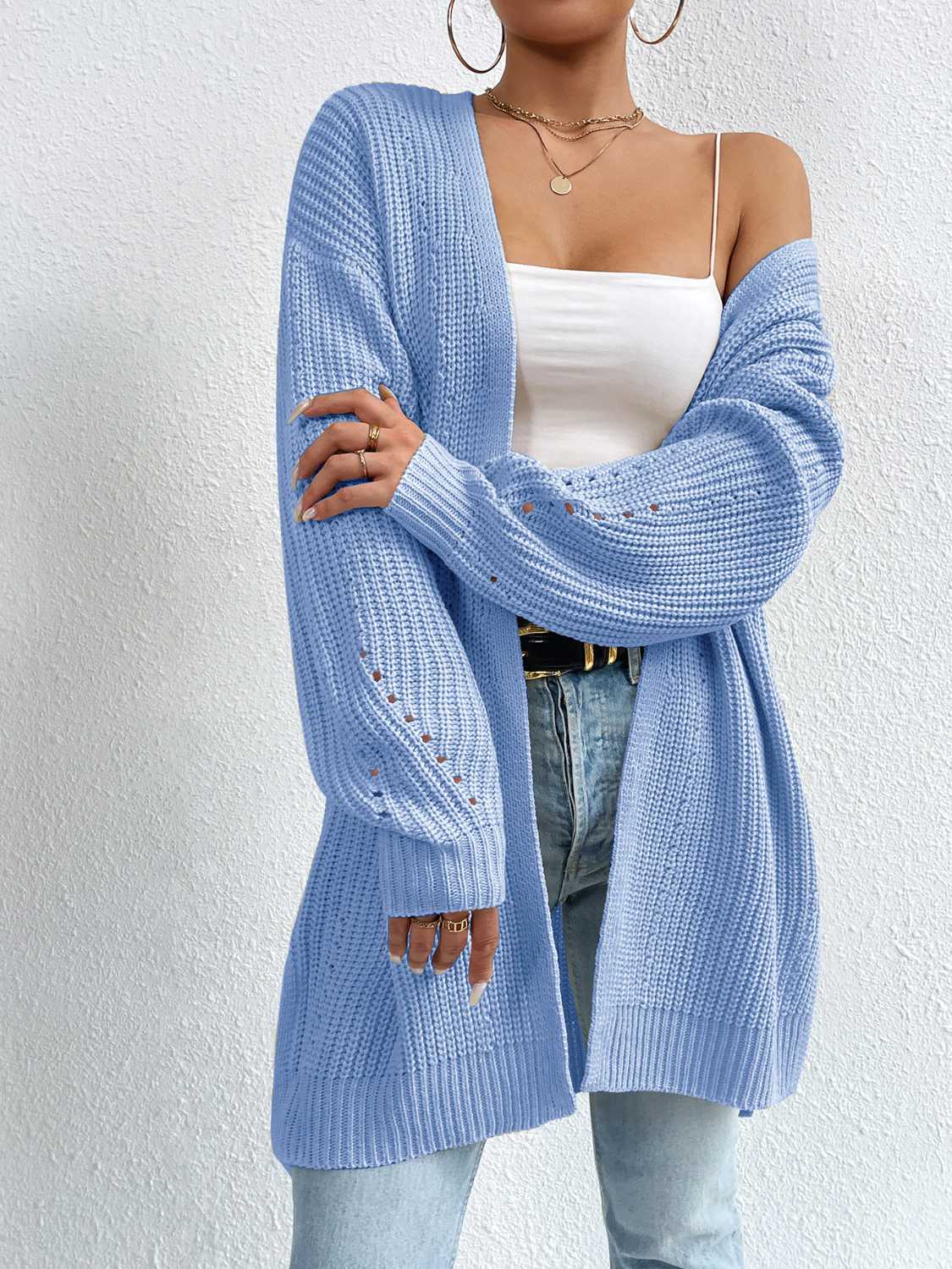 Honeybee Mumford's Open Front Dropped Shoulder Slit Cardigan