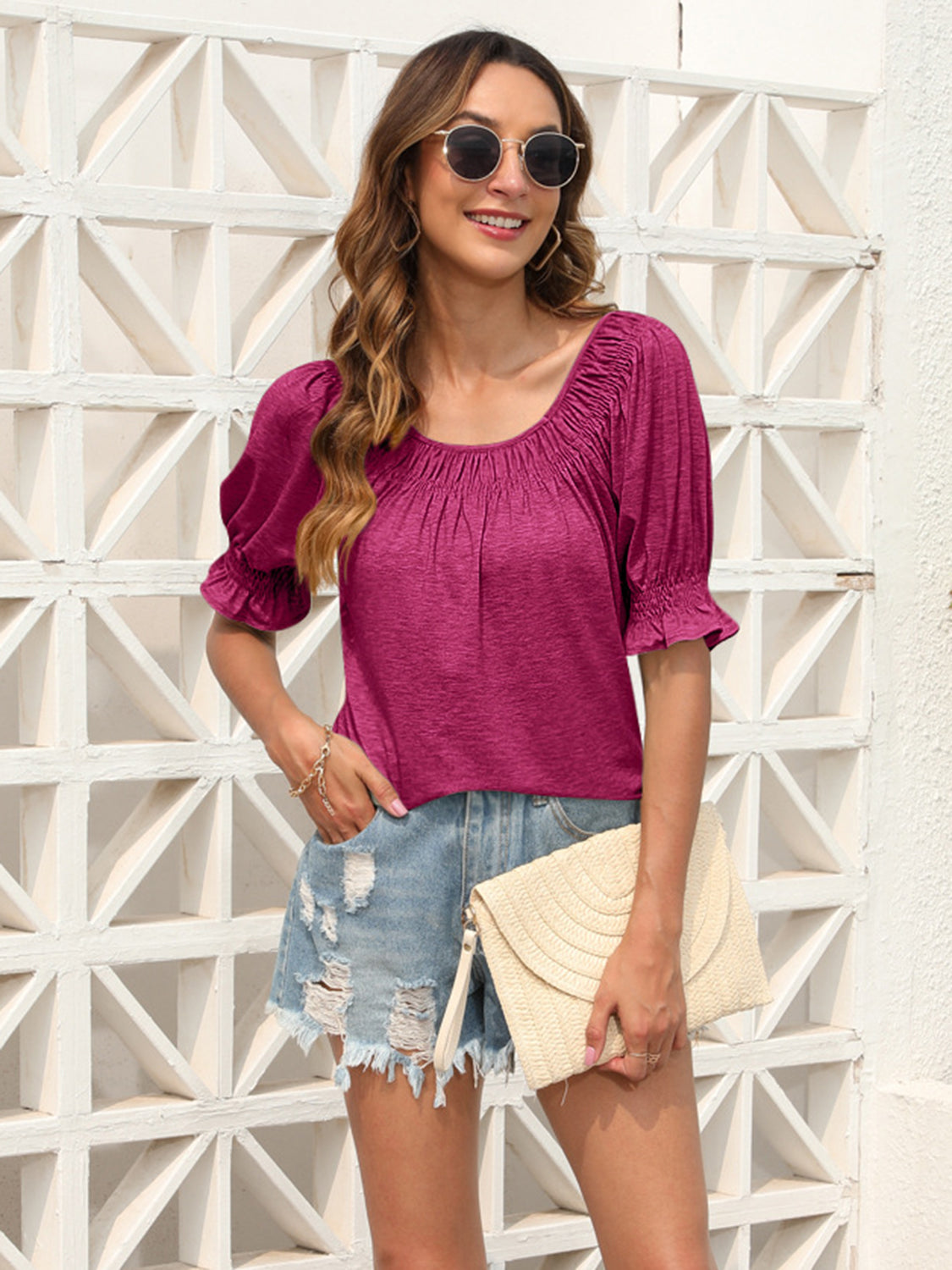 Honeybee Mumford's Ruched Short Sleeve Blouse