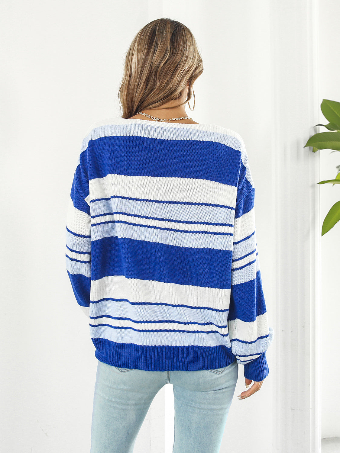 Honeybee Mumford's Striped V-Neck Long Sleeve Knit Top