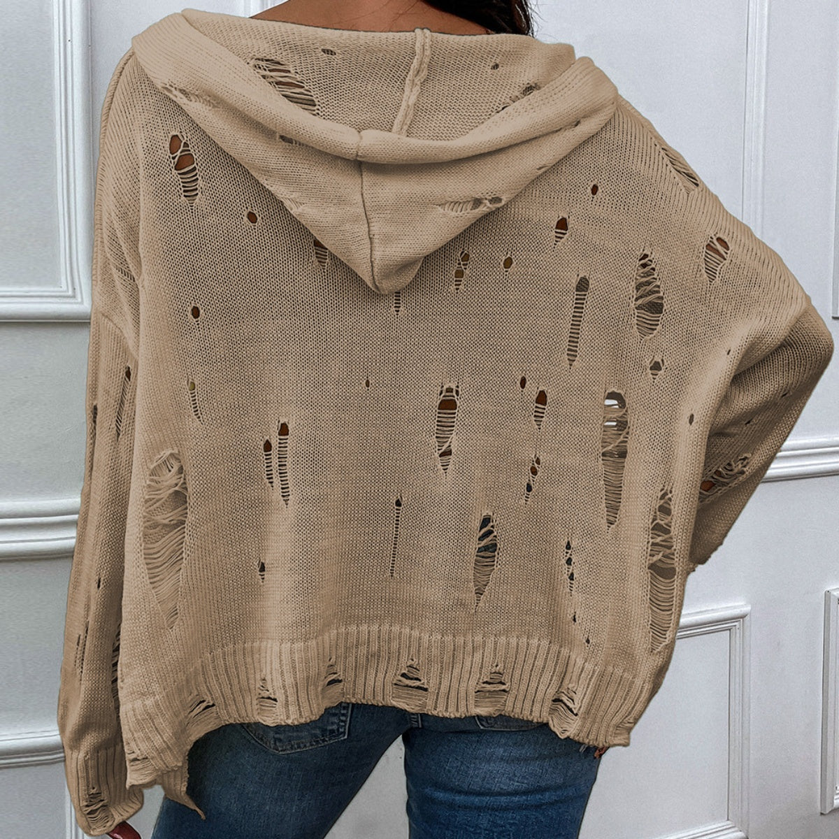 Honeybee Mumford's Distressed Slit Drop Shoulder Hooded Sweater