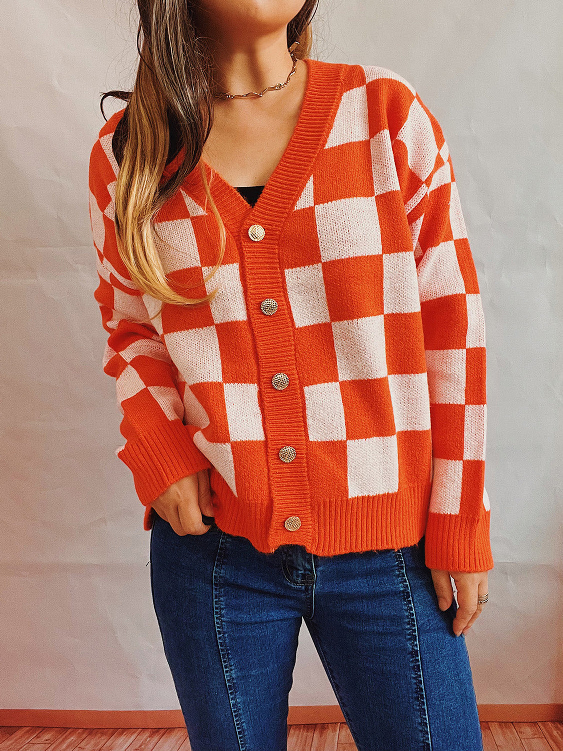 Honeybee Mumford's Checkered Open Front Button Up Cardigan