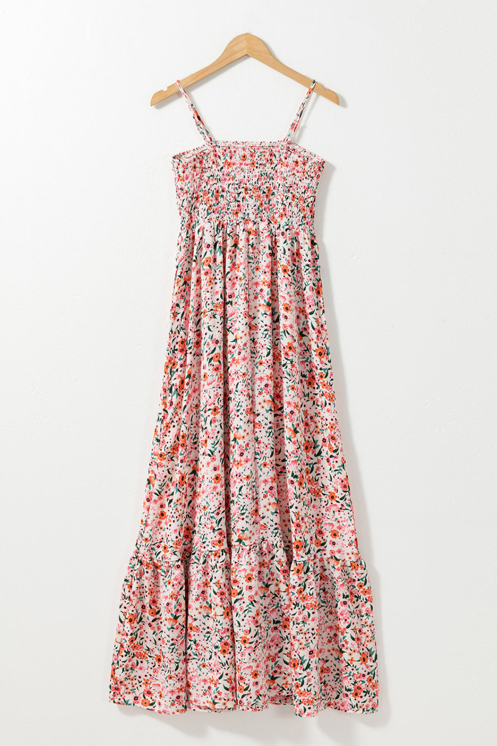 Honeybee Mumford's White Boho Floral Smocked Ruffled Maxi Dress