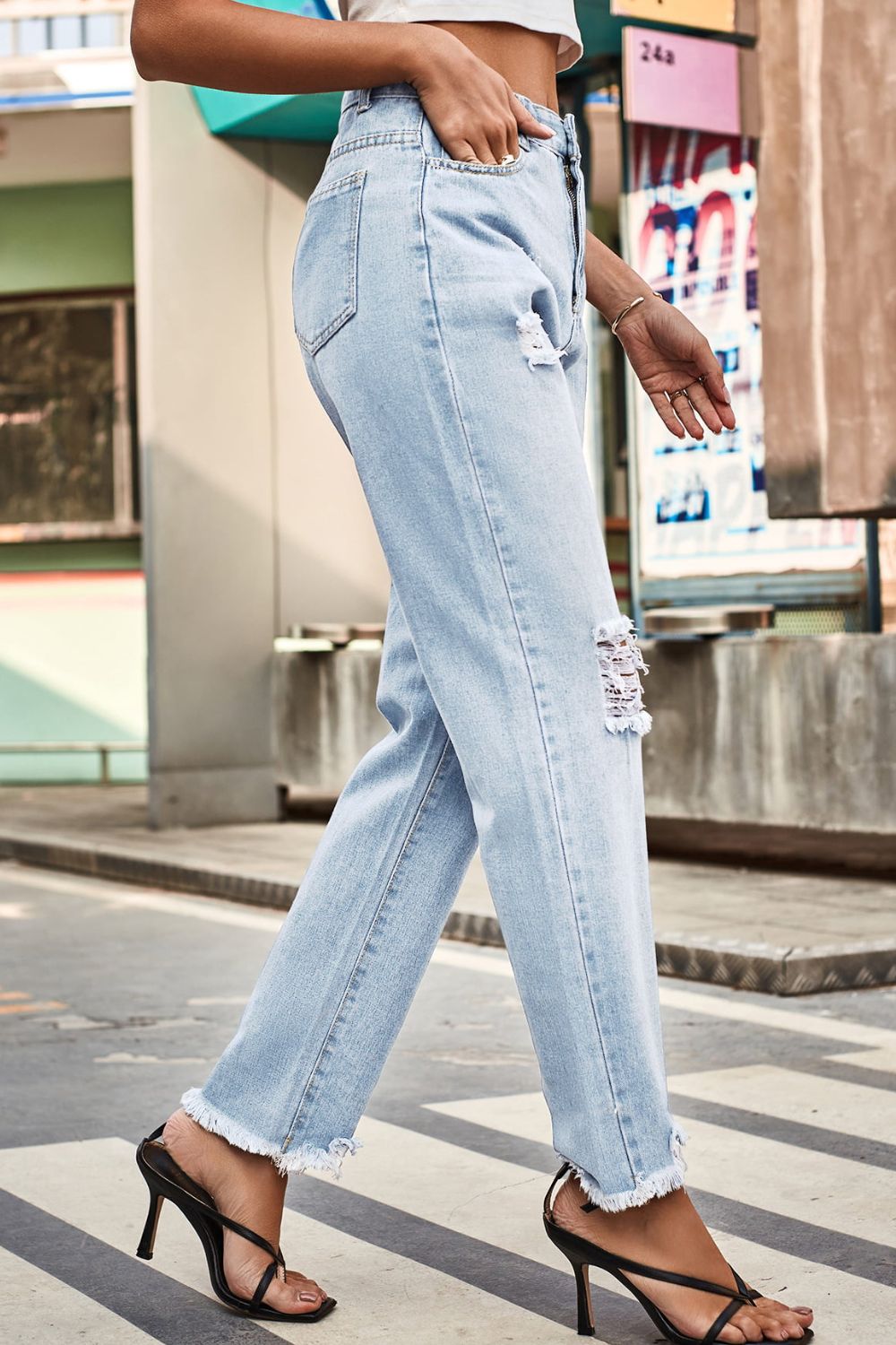 Honeybee Mumford's Distressed Buttoned Loose Fit Jeans