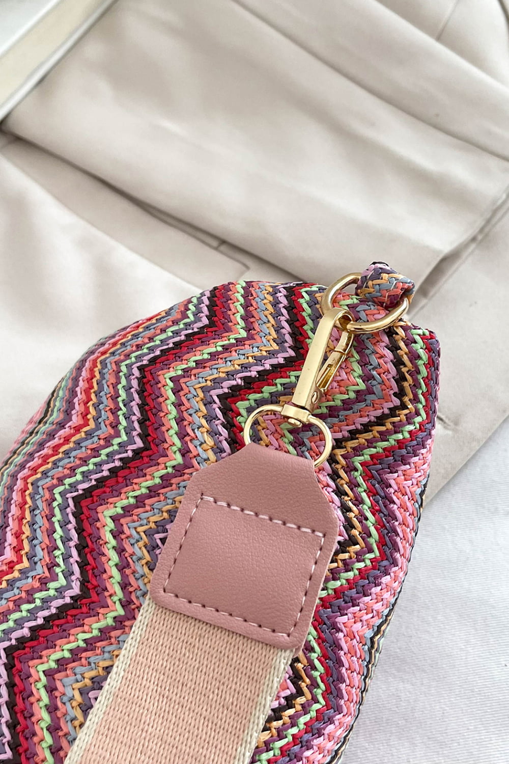 honeybee Mumford's Chevron Straw Sling Bag