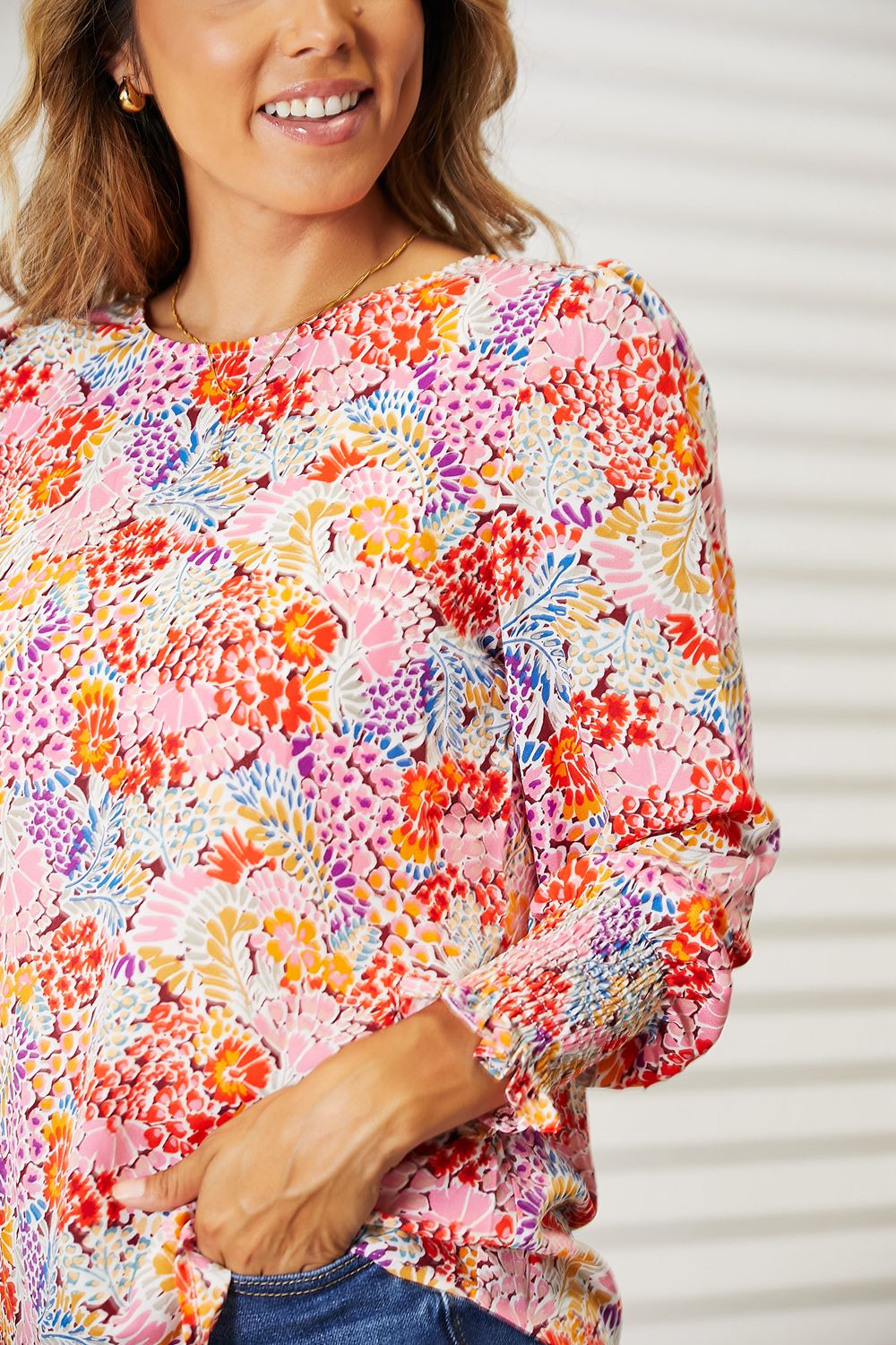 Honeybee Mumford's Floral Print Long Puff Sleeve Blouse