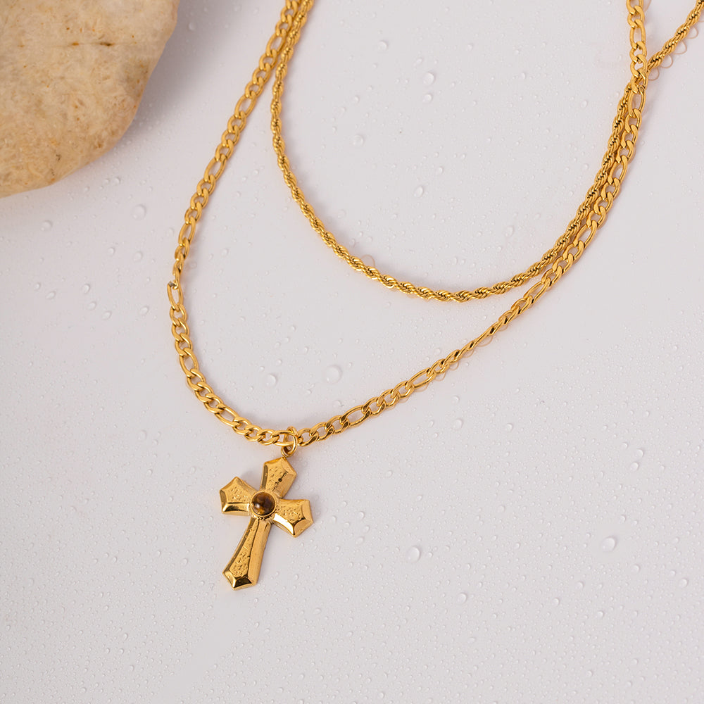 Honeybee Mumford's Honeybee Mumford's 18K Gold-Plated Double Layered Cross Necklace