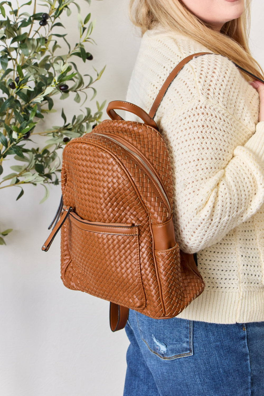 honeybee Mumford's Leather Woven Backpack