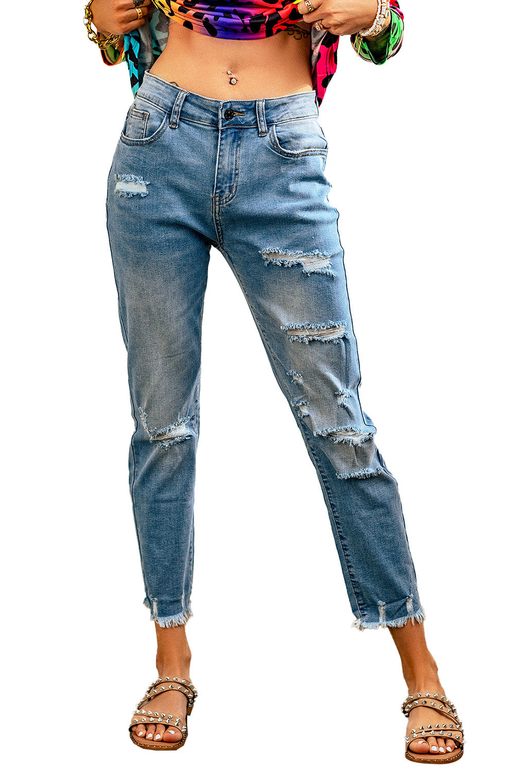 Honeybee Mumford's Light Blue Distressed Boyfriend Denim Pants