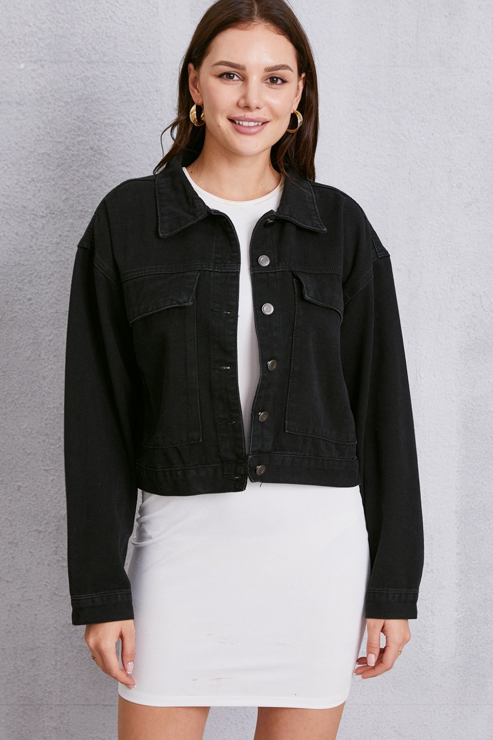 Honeybee Mumford's Button Up Dropped Shoulder Denim Jacket