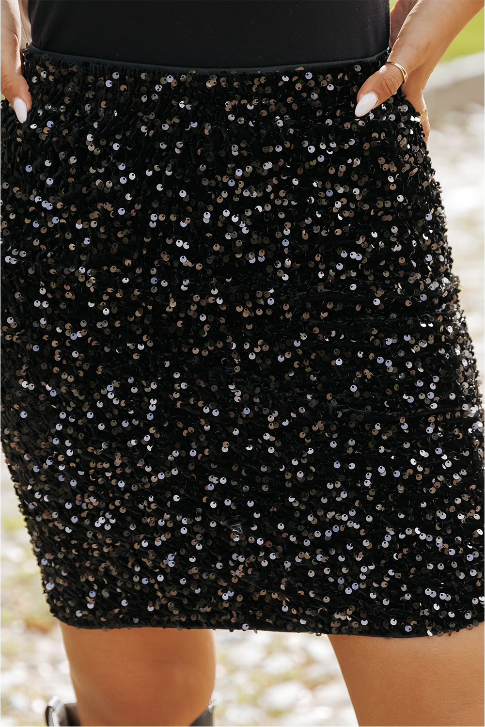 Honeybee Mumford's Black Sequin Bodycon Mini Skirt