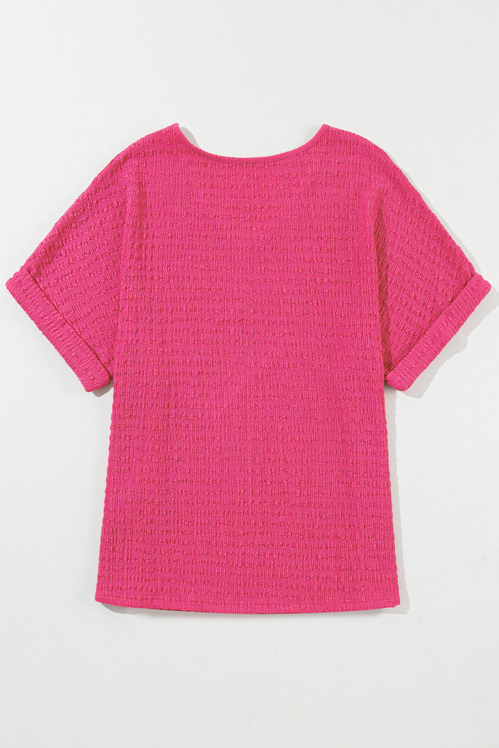 Honeybee Mumford's Bright Pink Textured Rolled Short Sleeve V Neck Blouse