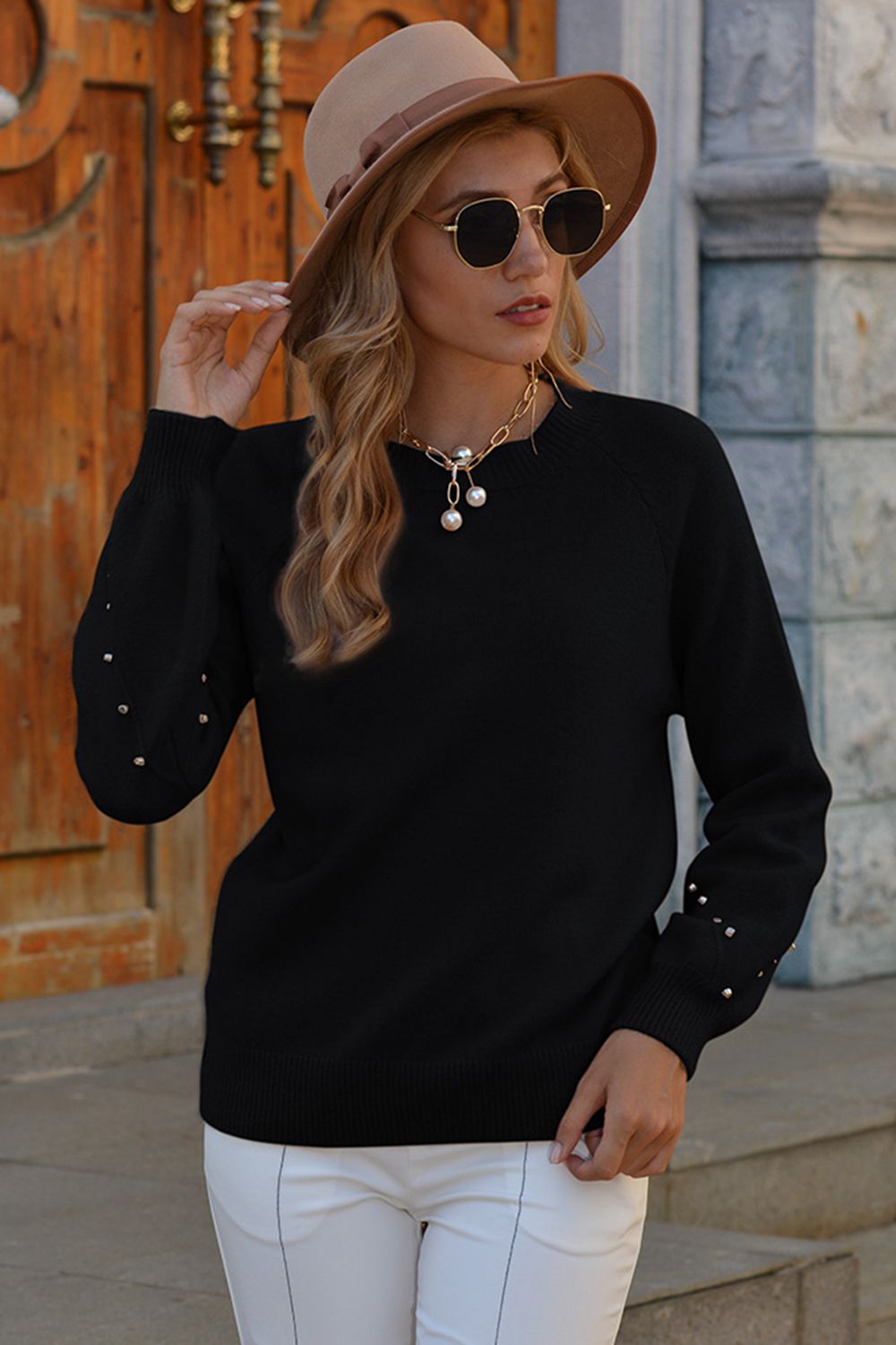 Honeybee Mumford's Stud Trim Round Neck Sweater