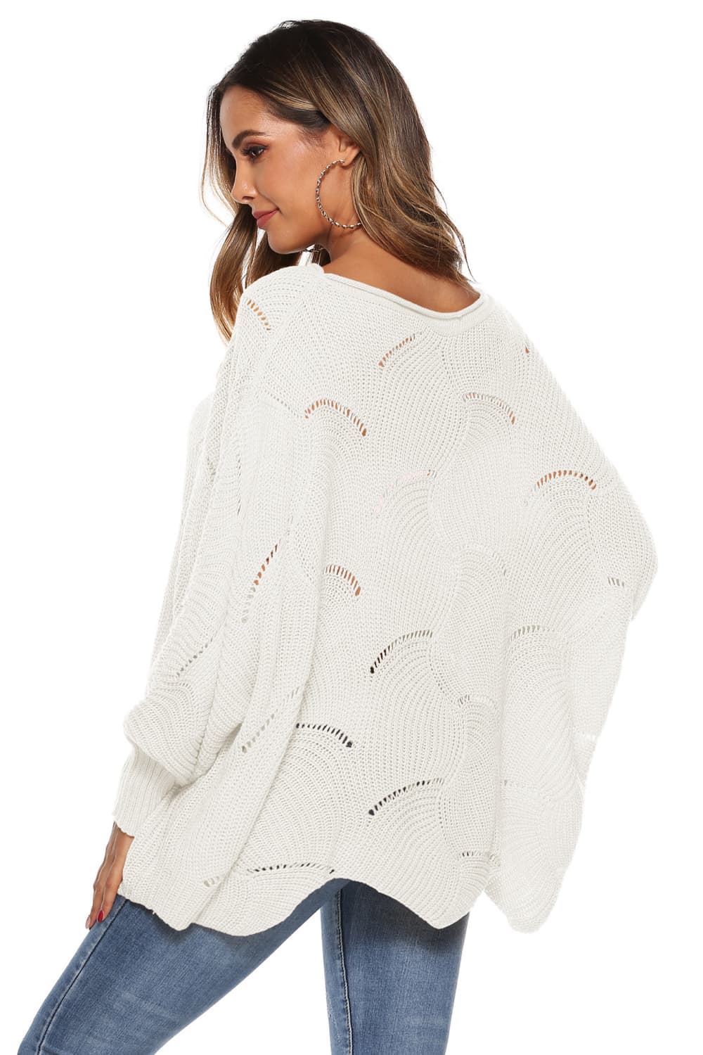 Honeybee Mumford's Round Neck Long Sleeve Openwork Sweater