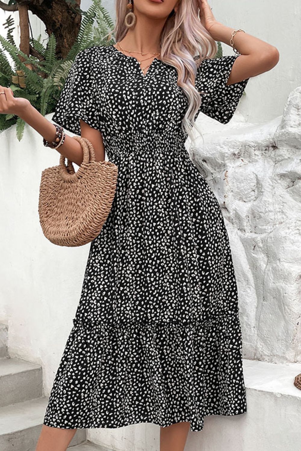 Honeybee Mumford's Leopard Short Sleeve Midi Dress