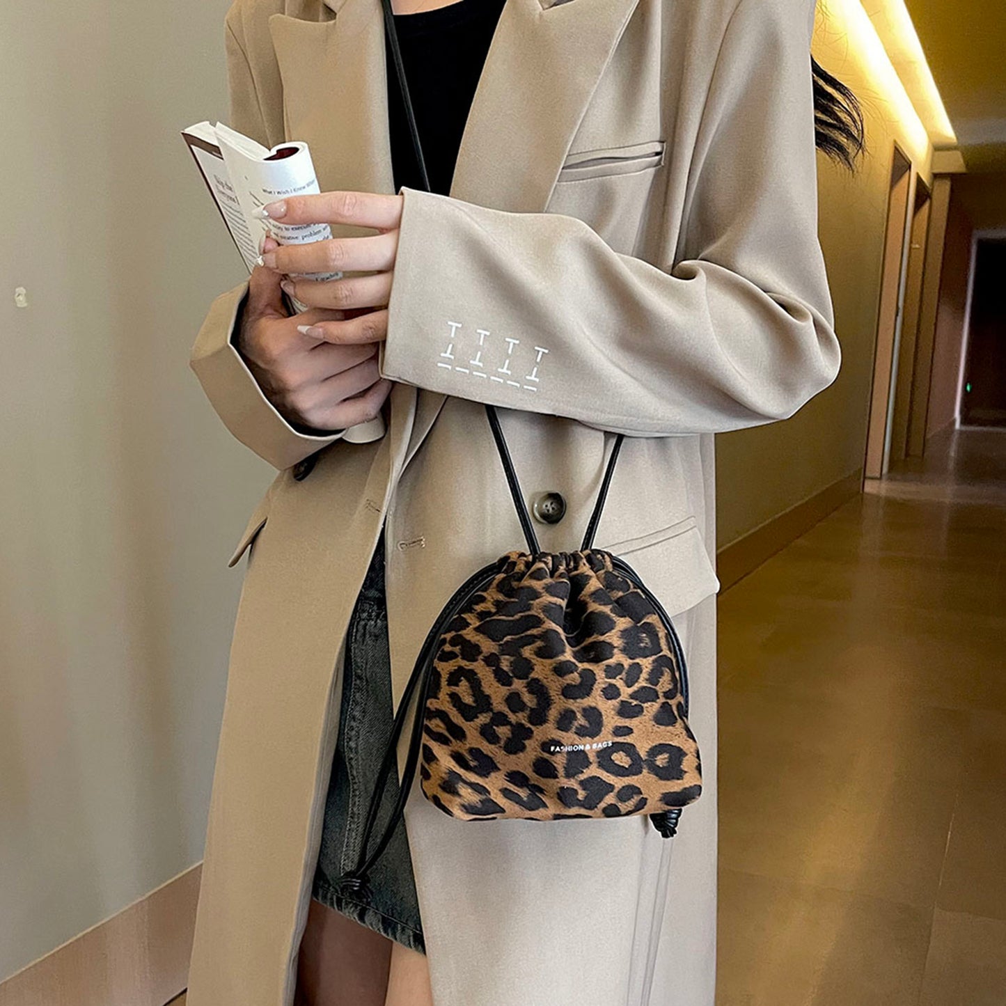 Honeybee Mumford's Drawstring Leopard Crossbody Bag