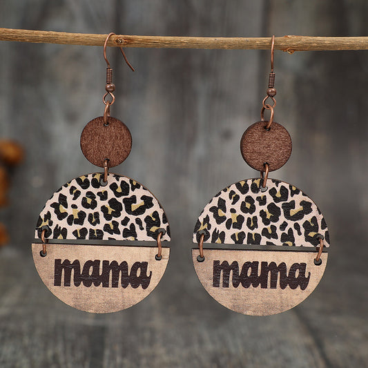 honeybee Mumford's Wooden Leopard Round Shape Earrings