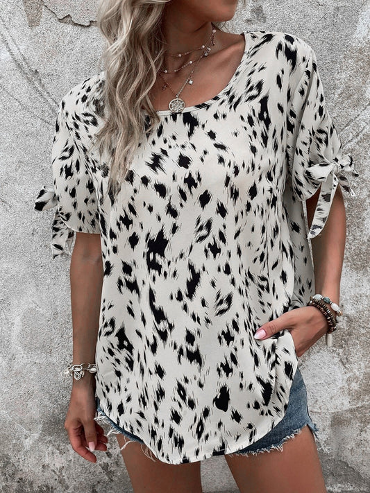 Honeybee Mumford's Tied Printed Boat Neck Blouse