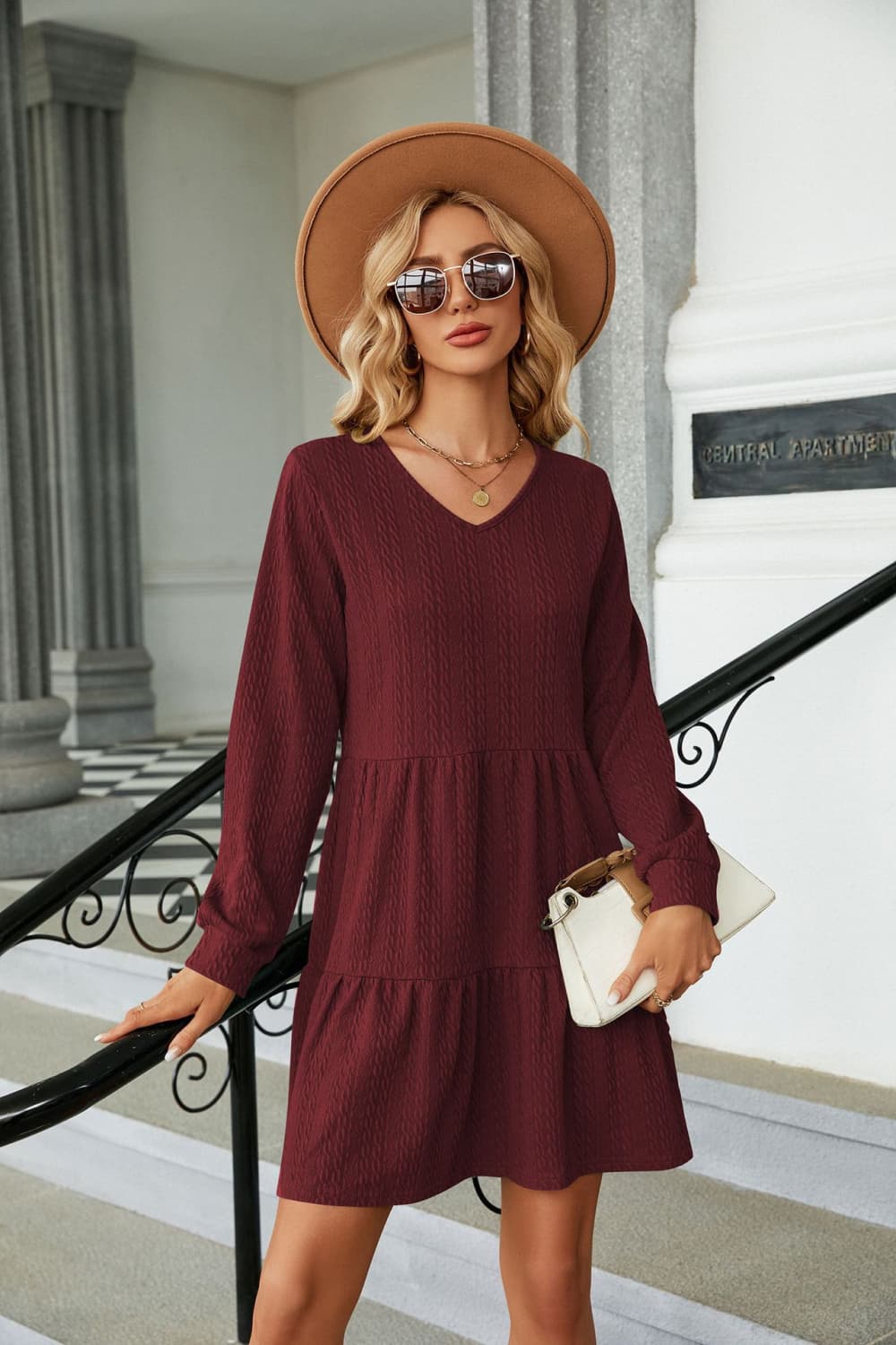 Honeybee Mumford's V-Neck Long Sleeve Mini Dress