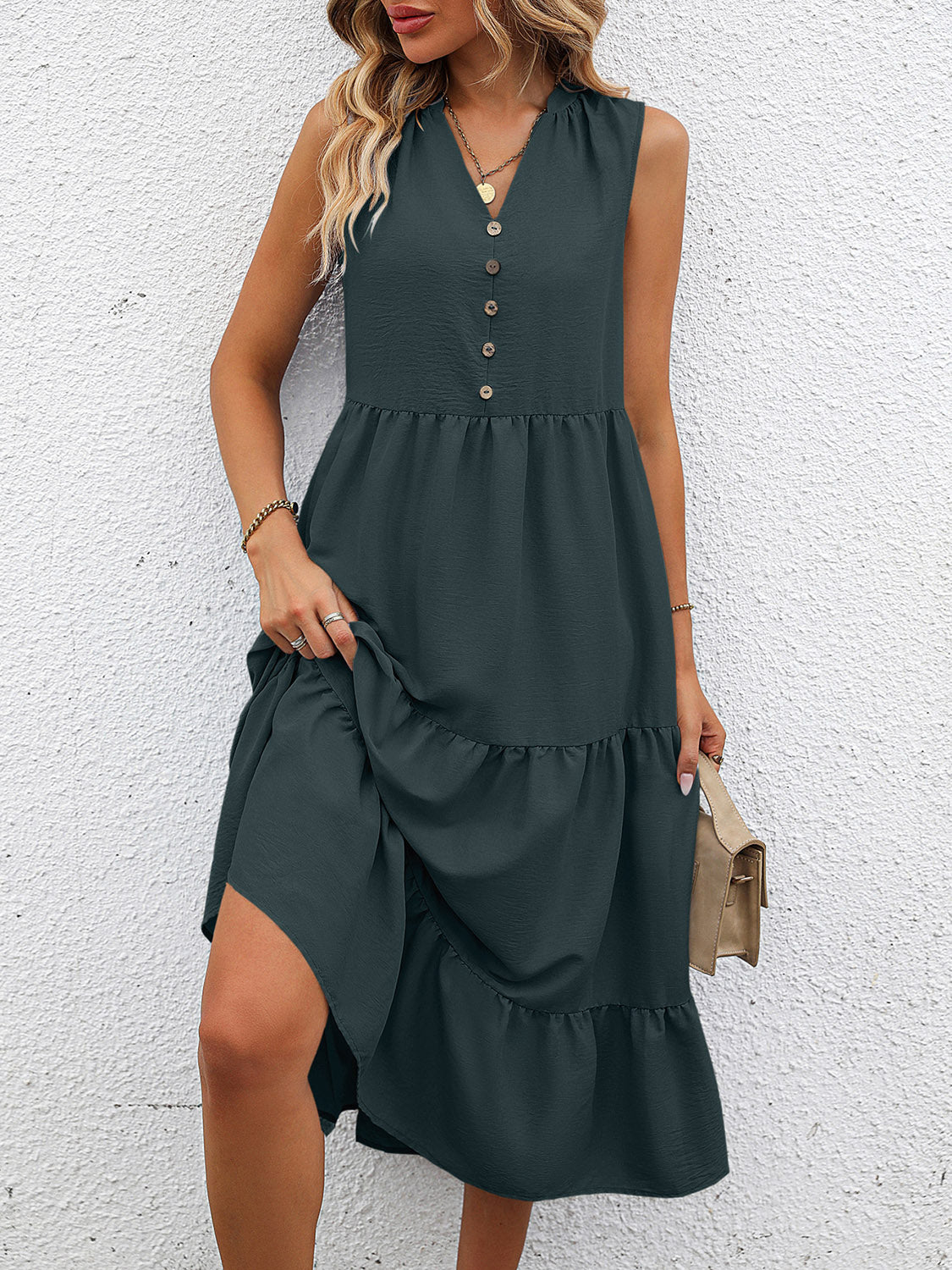 Honeybee Mumford's V-Neck Sleeveless Tiered Dress