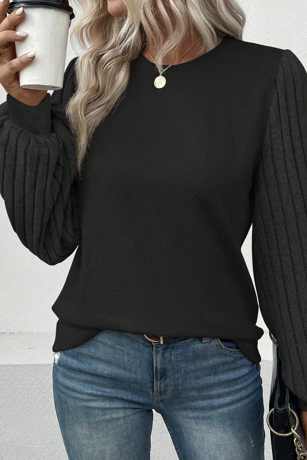 Honeybee Mumford's Ribbed Round Neck Long Sleeve Knit Top