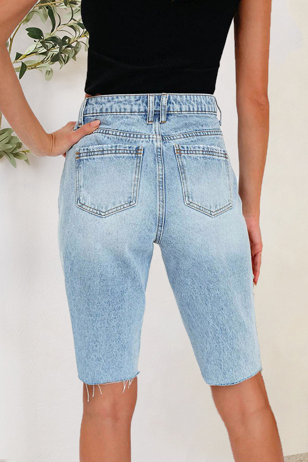 Honeybee Mumford's Distressed Pocketed Denim Shorts