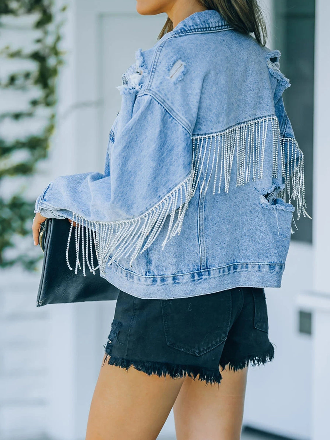 Honeybee Mumford's Distressed Fringe Denim Jacket