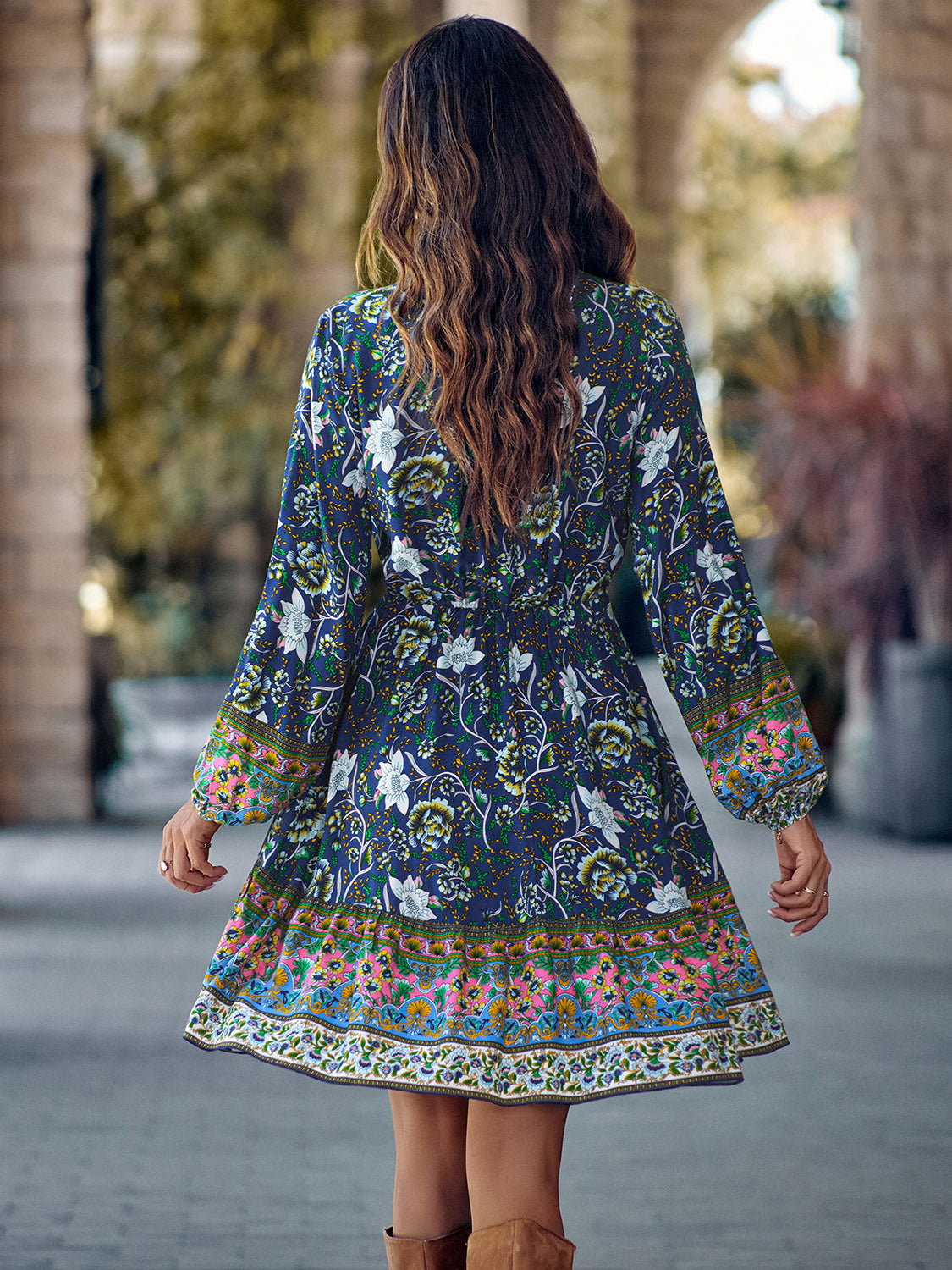 Honeybee Mumford's Bohemian V-Neck Long Sleeve Dress