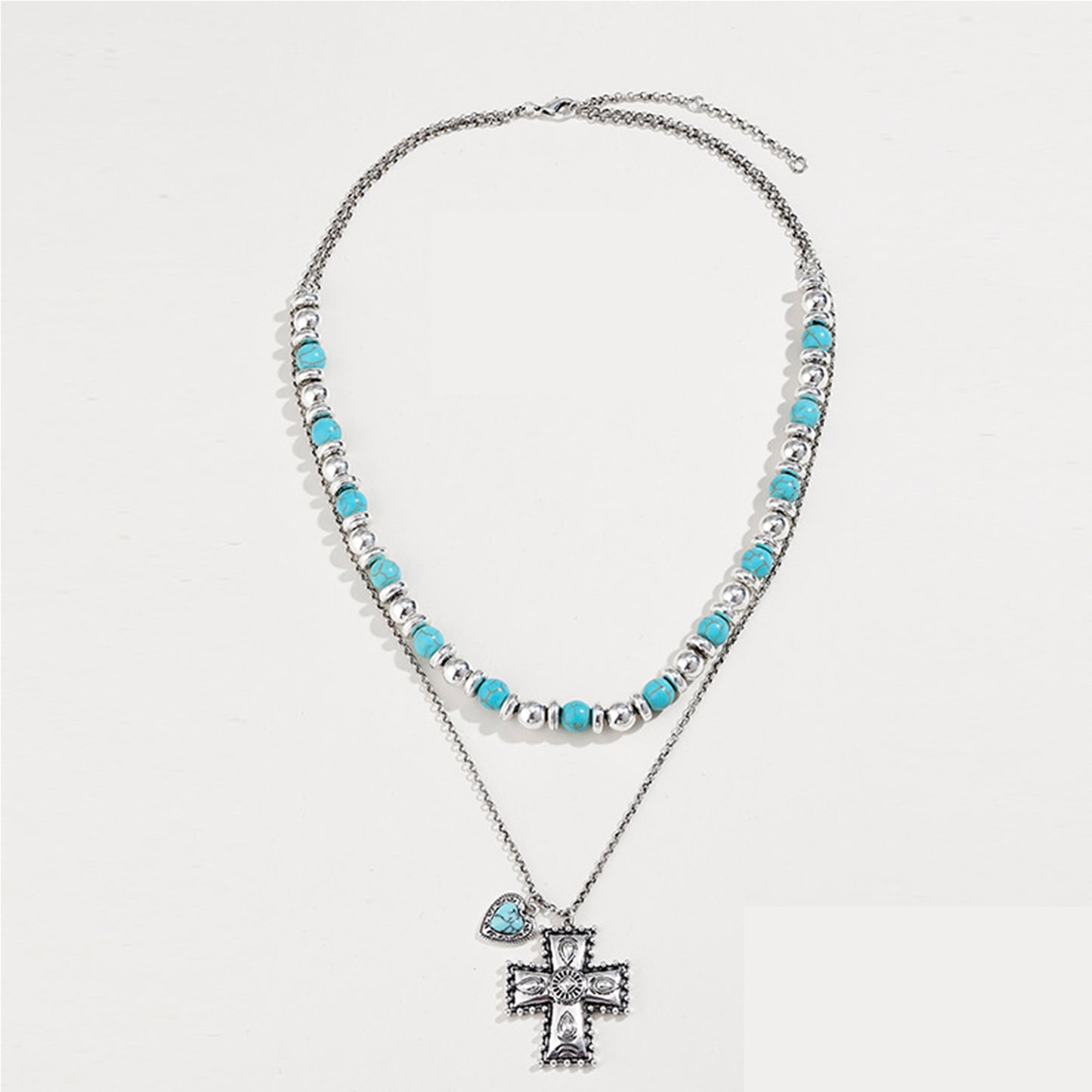 Honeybee Mumford's Turquoise Beaded Double-Layered Cross Necklace