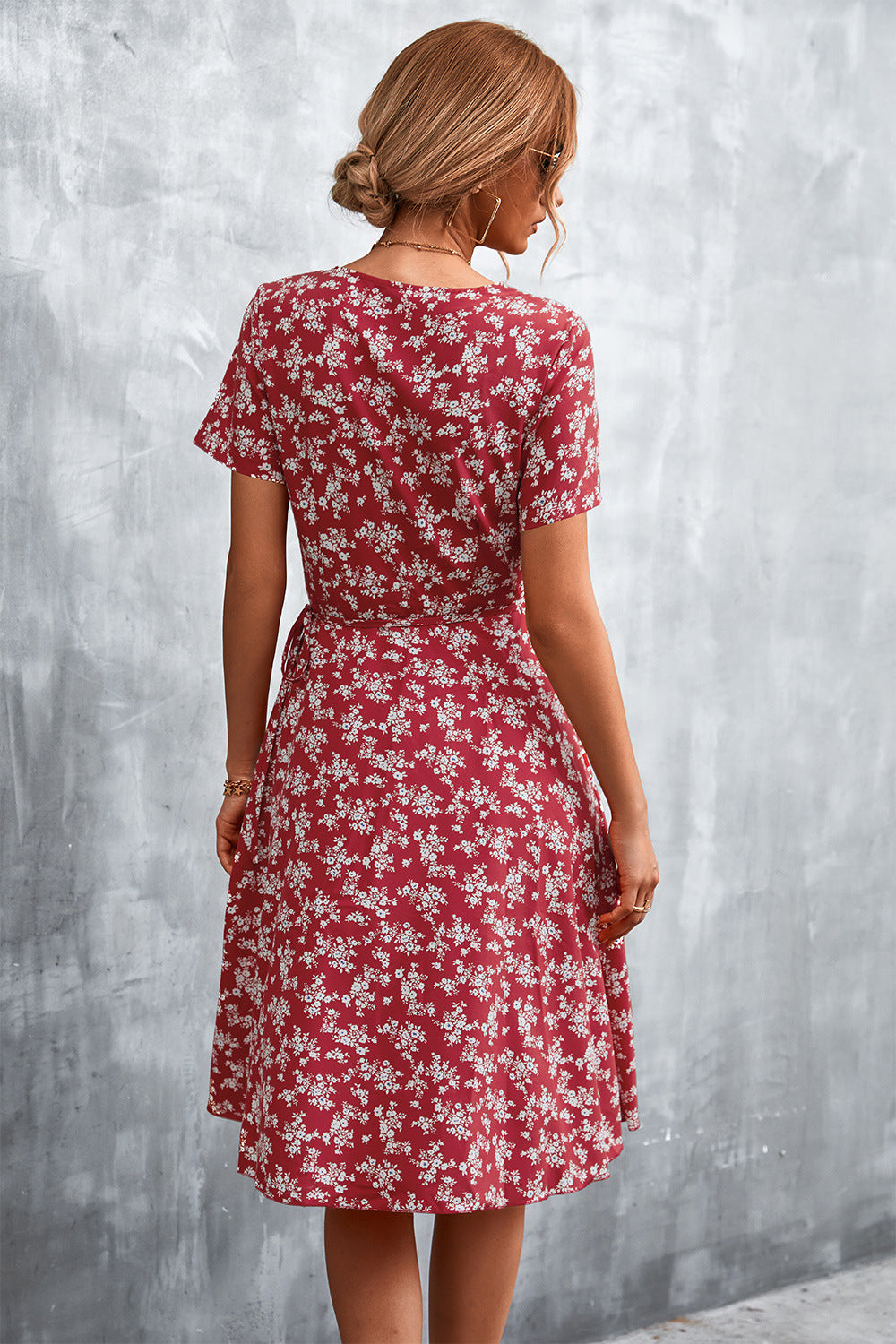 Honeybee Mumford's Floral Surplice Neck Flutter Sleeve Dress