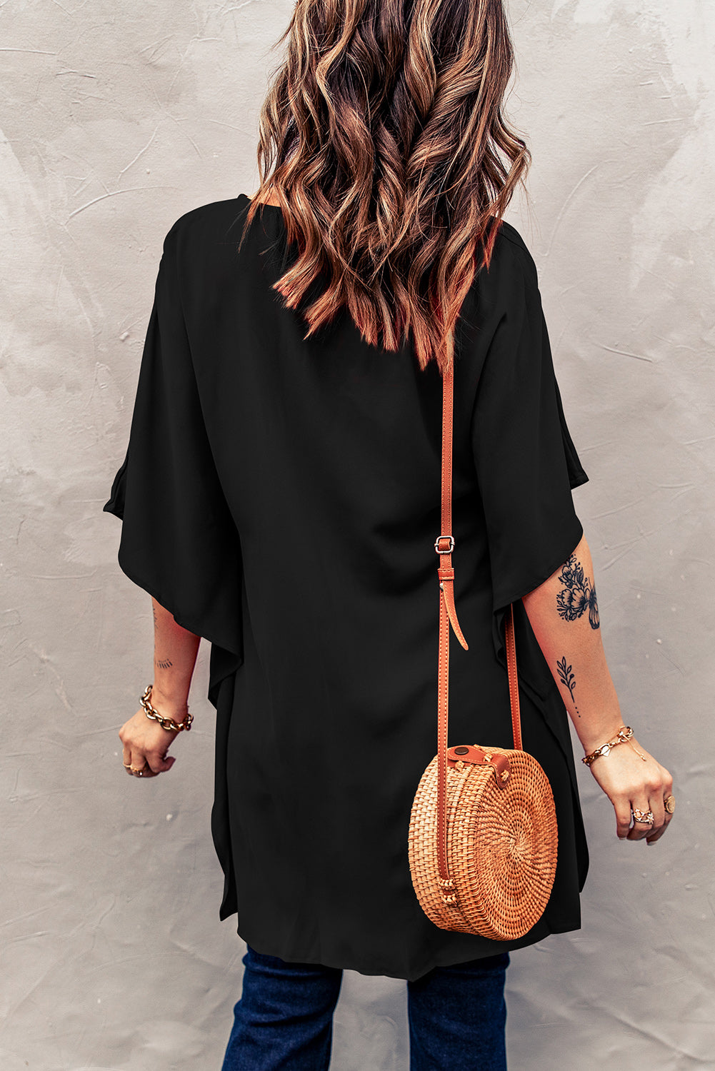 Honeybee Mumford's High-Low Notched Half Sleeve Blouse