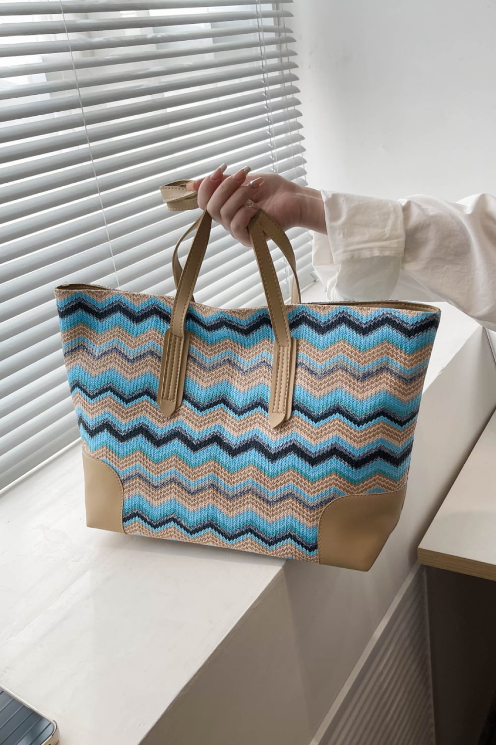 Honeybee Mumford's Chevron Straw Tote Bag