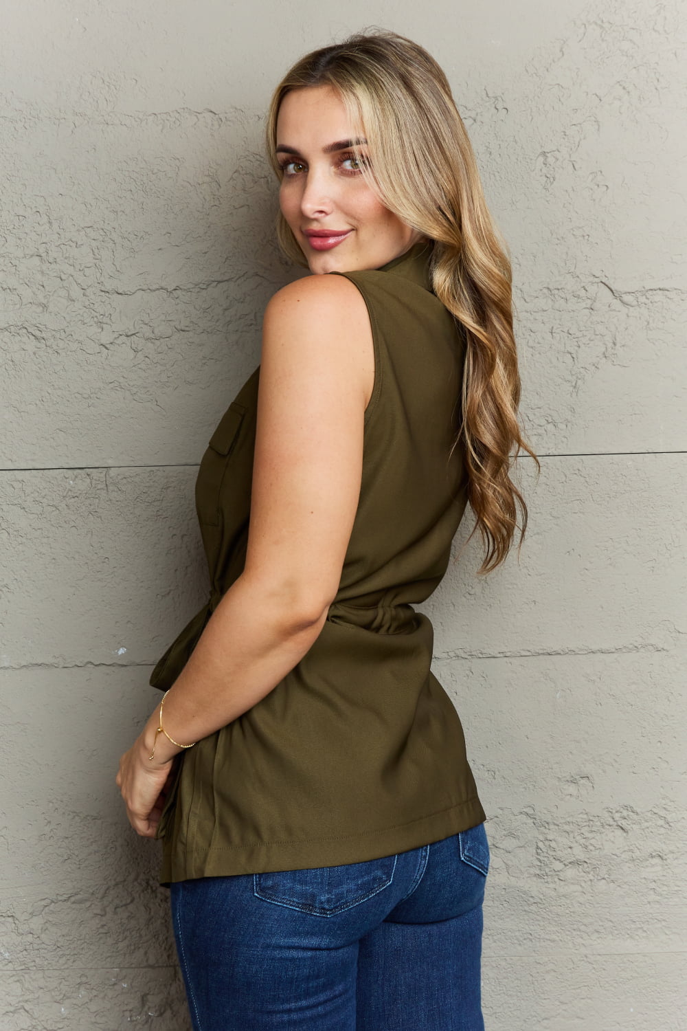 Honeybee Mumford's Follow The Light Sleeveless Collared Button Down Top