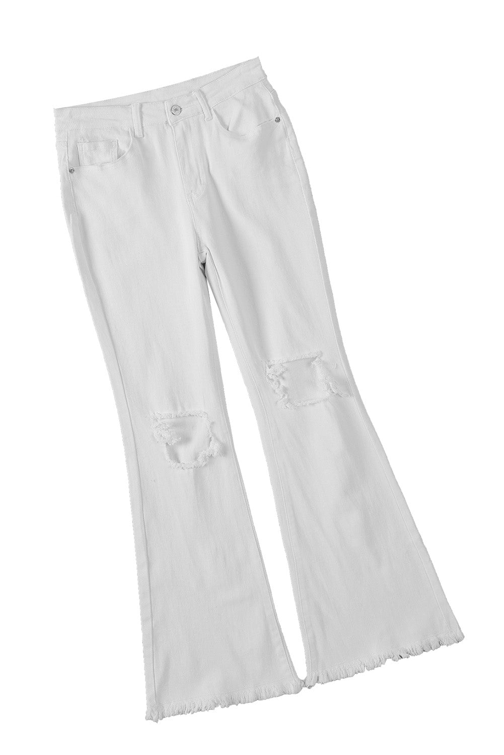 Honeybee Mumford's White Distressed Hollow-out Knee Frayed Flare Jeans