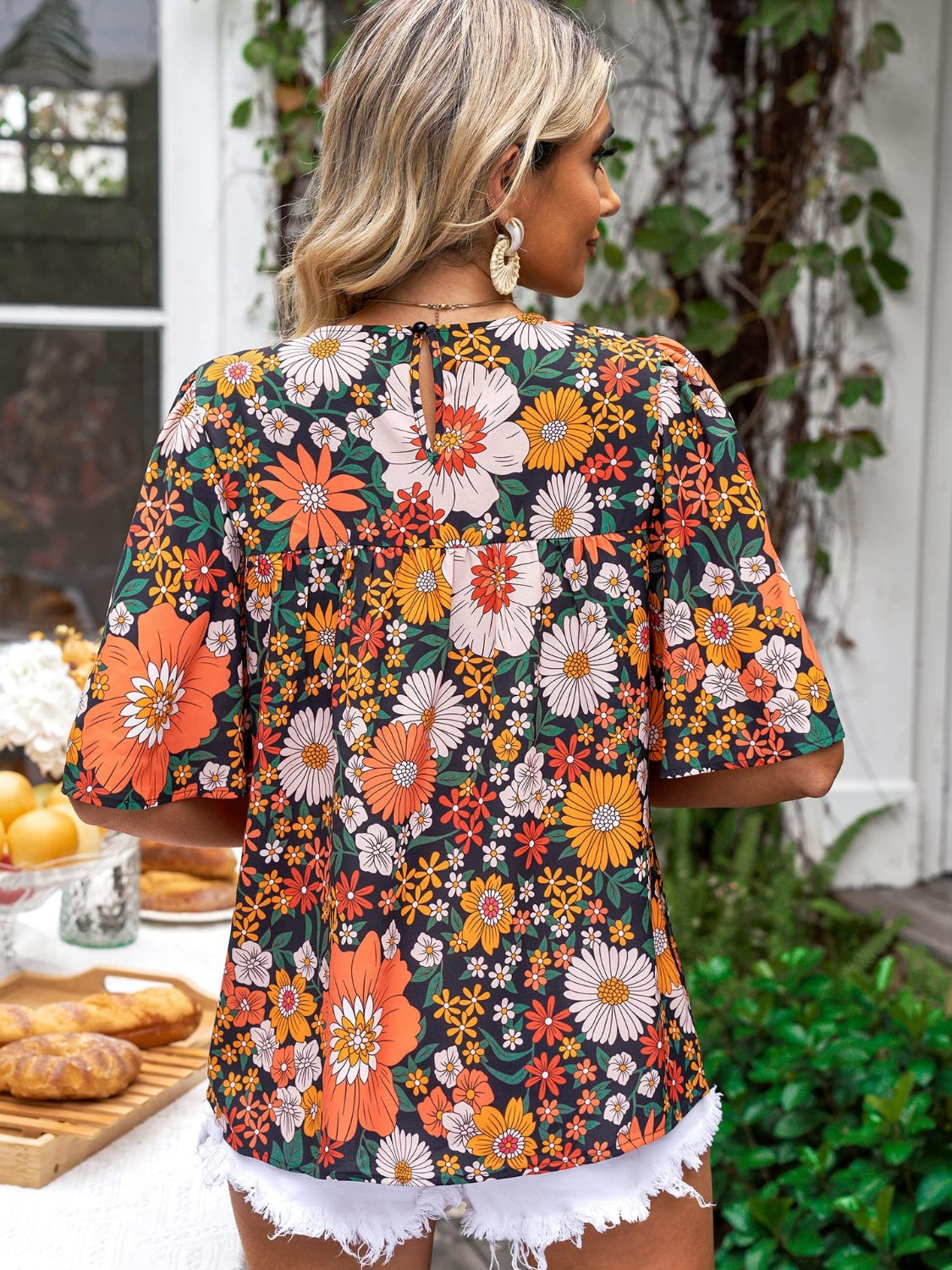 Honeybee Mumford's Printed Round Neck Half Sleeve Blouse