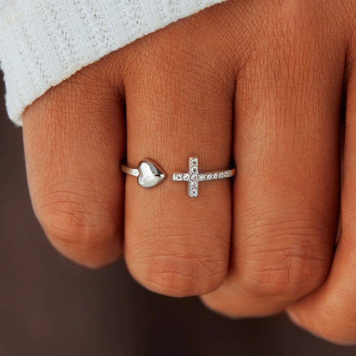 Honeybee Mumford's Heart Shape Cross Open Ring