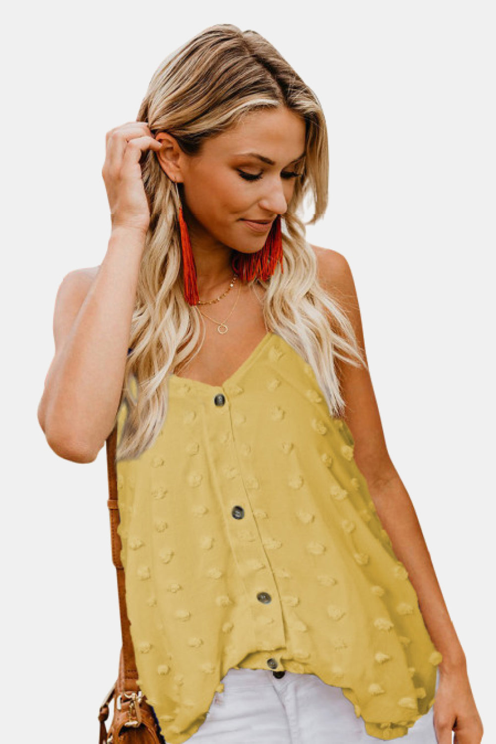 Honeybee Mumford's Swiss Dot V-Neck Buttoned Cami