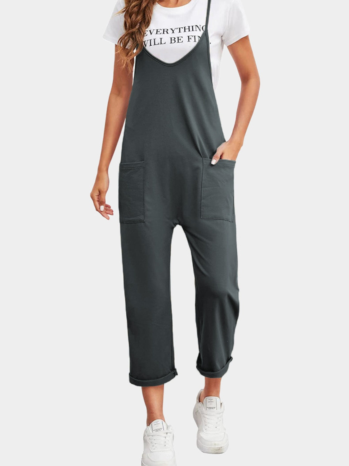 Honeybee Mumford's Full Size Spaghetti Strap Straight Leg Jumpsuit with Pockets