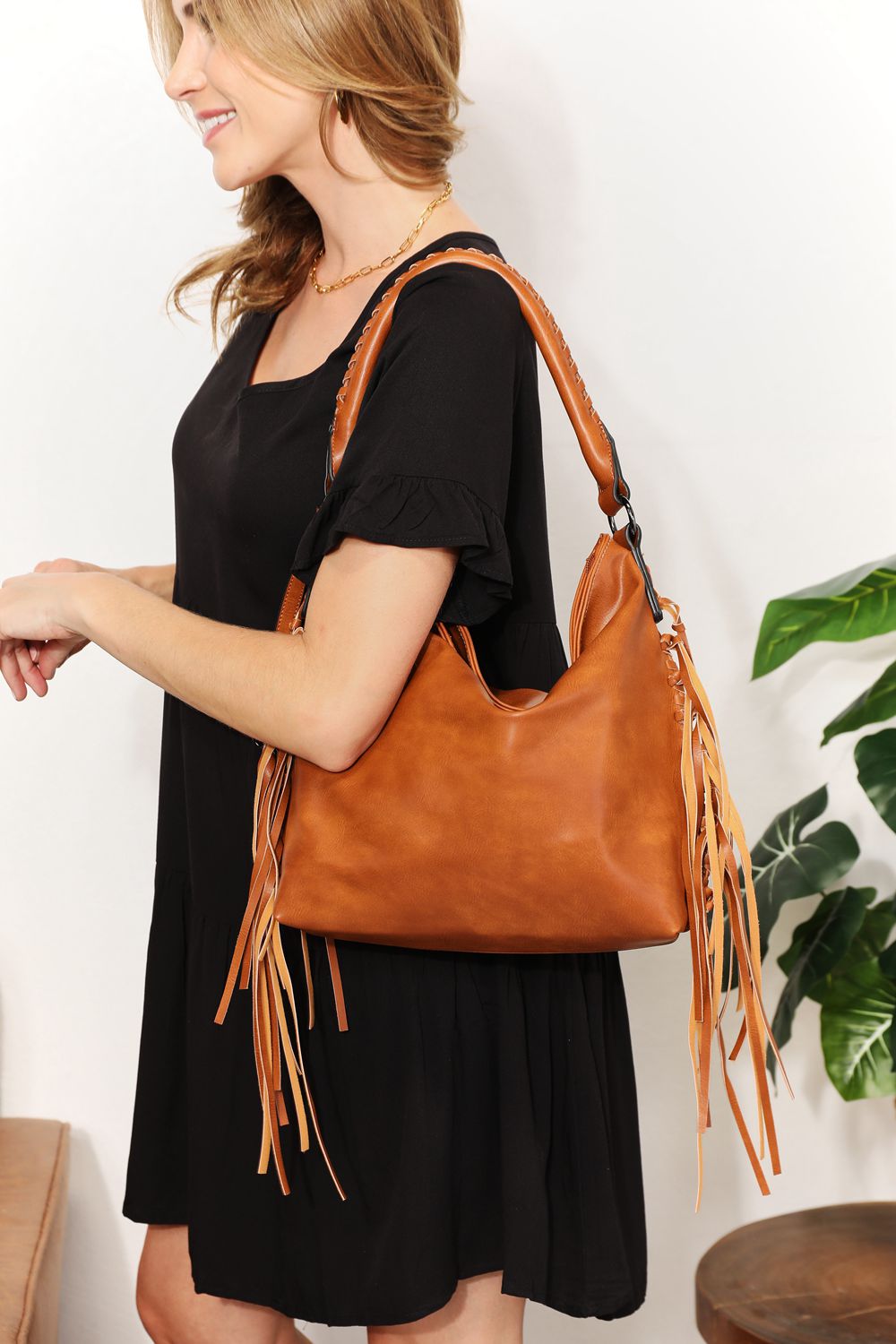 Honeybee Mumford's Leather Fringe Detail Shoulder Bag