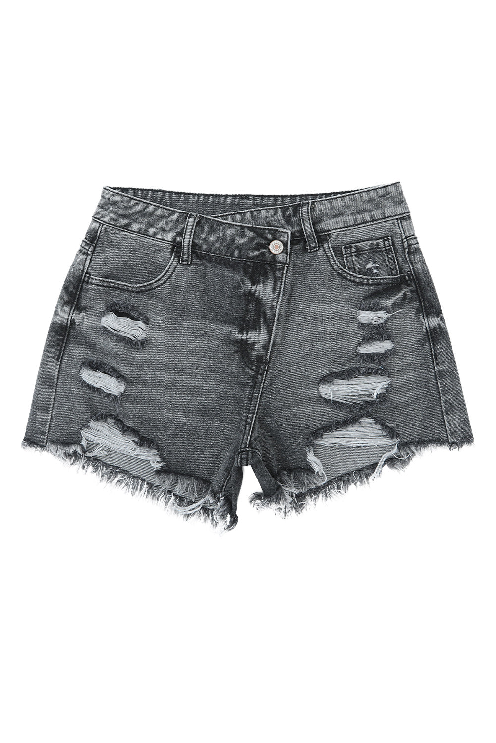 Honeybee Mumford's Black High Rise Crossover Waist Denim Shorts