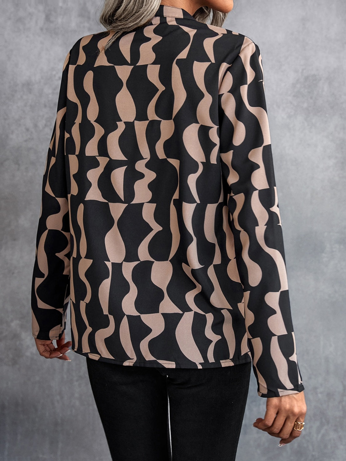 Honeybee Mumford's Printed Notched Long Sleeve Blouse