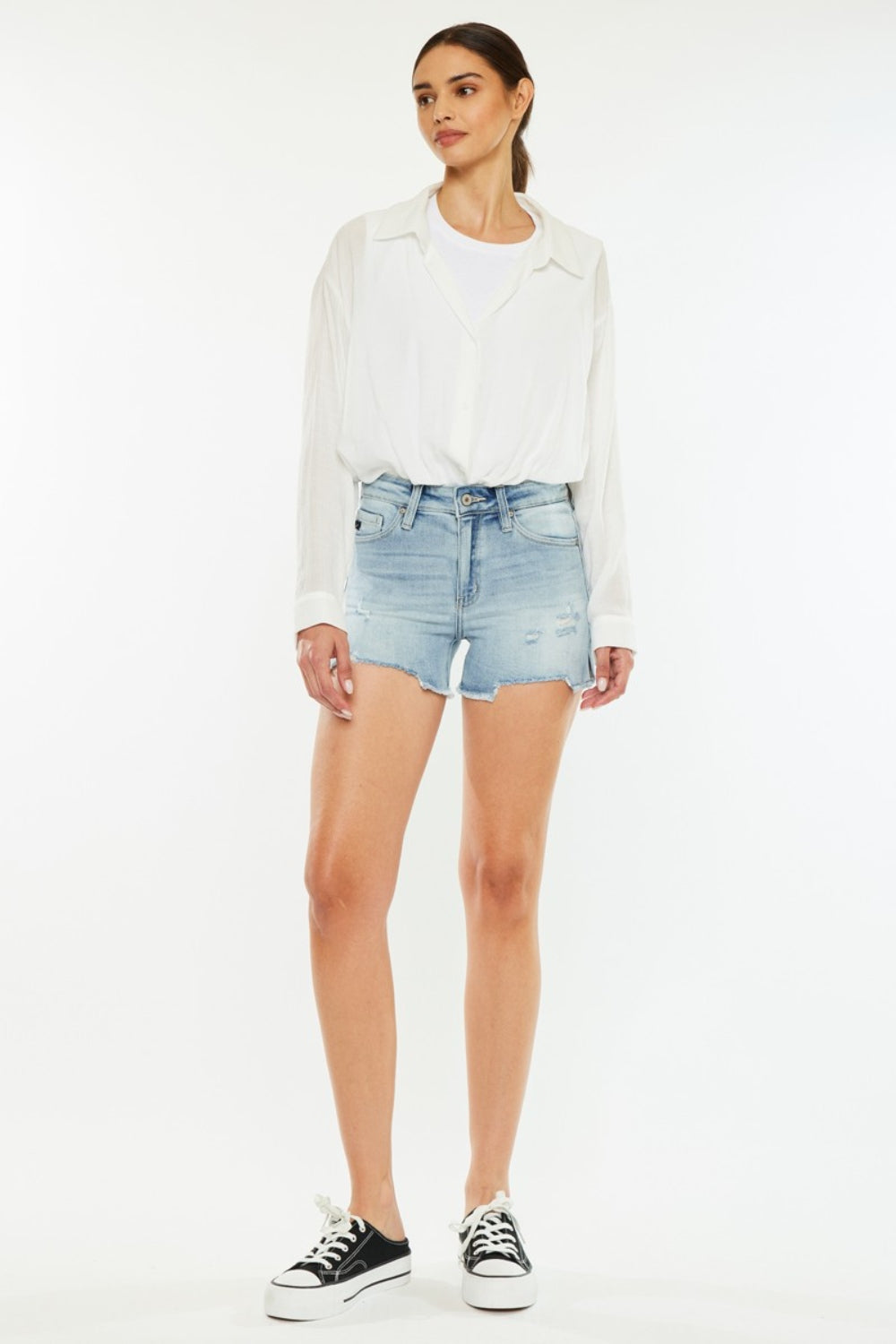 Honeybee Mumford's High Rise Side Slit Denim Shorts